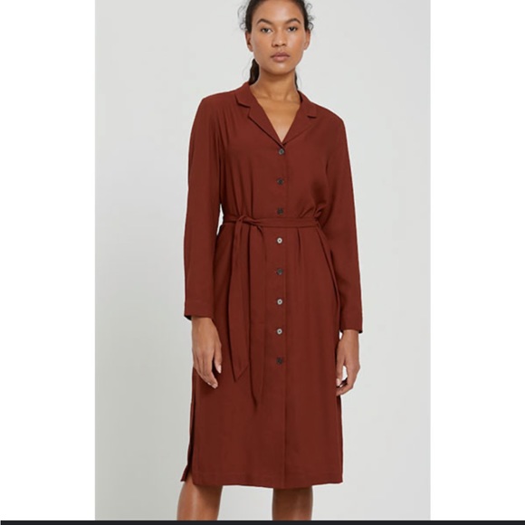 NEW Frank and Oak Long Sleeve Belted Button Shirt Dress Women's Size S Rust NWT - Picture 1 of 9